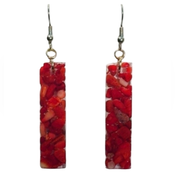 Geometric Rectangle Bamboo Coral Earrings - Picture 1 of 4